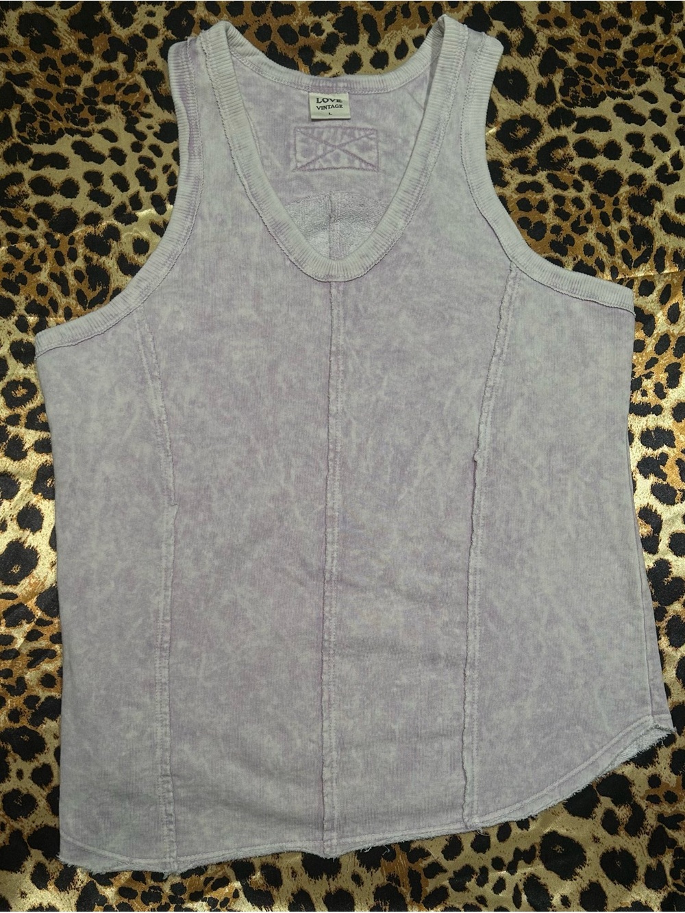 Love Vintage Lavender Acid Wash Ribbed Raw Hem V-Neck Tank Top